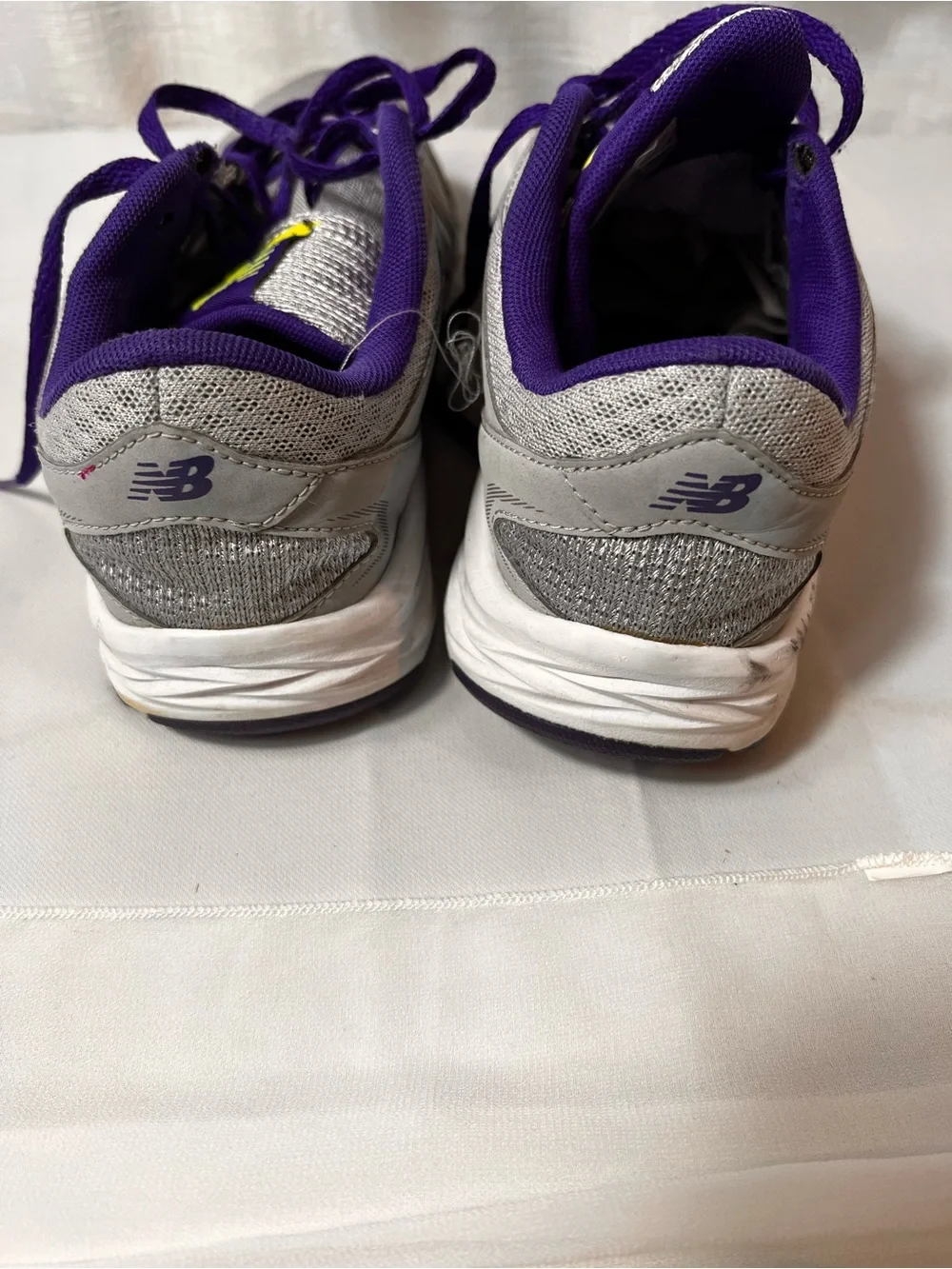 NEW BALANCE WOMENS Gray Running Shoes with Purple & Yellow Accents Size 7 1/2